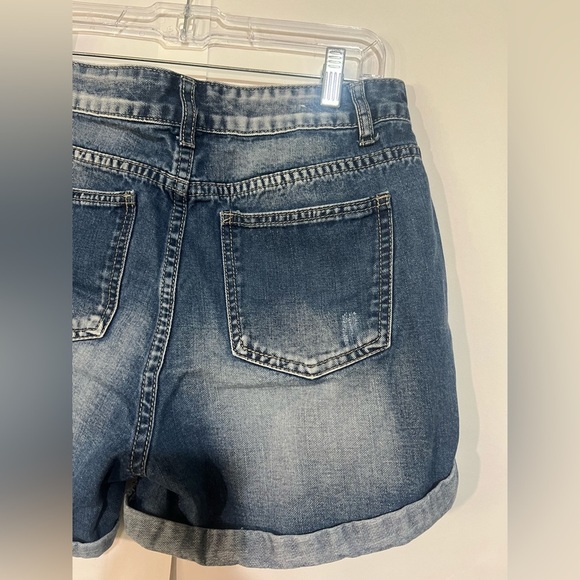Cotton On Boyfriend Blue Jean Shorts Distressed Cuffed Size 6 - Picture 6 of 10